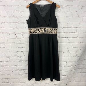 Little black dress Liz Claiborne sleeveless V neck gold embroidered size 10